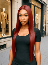 Brooklyn Hair Ruby Red Straight Glueless Wig Invisible Small Knots 5x5 Swiss HD Pre-Cut Lace 180% Density